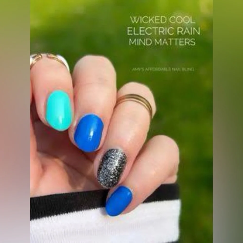 Color Street ELECTRIC RAIN Bright Neon Créme Blue Solid Nail Strips Set - Picture 8 of 8